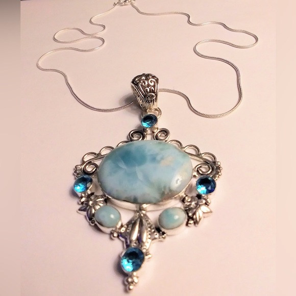 Larimar Blue Topaz 925 Sterling Silver Necklace